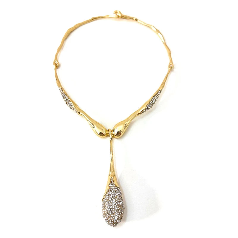 Irregular Metal Bar Pendant Rhinestone Droplet Necklace