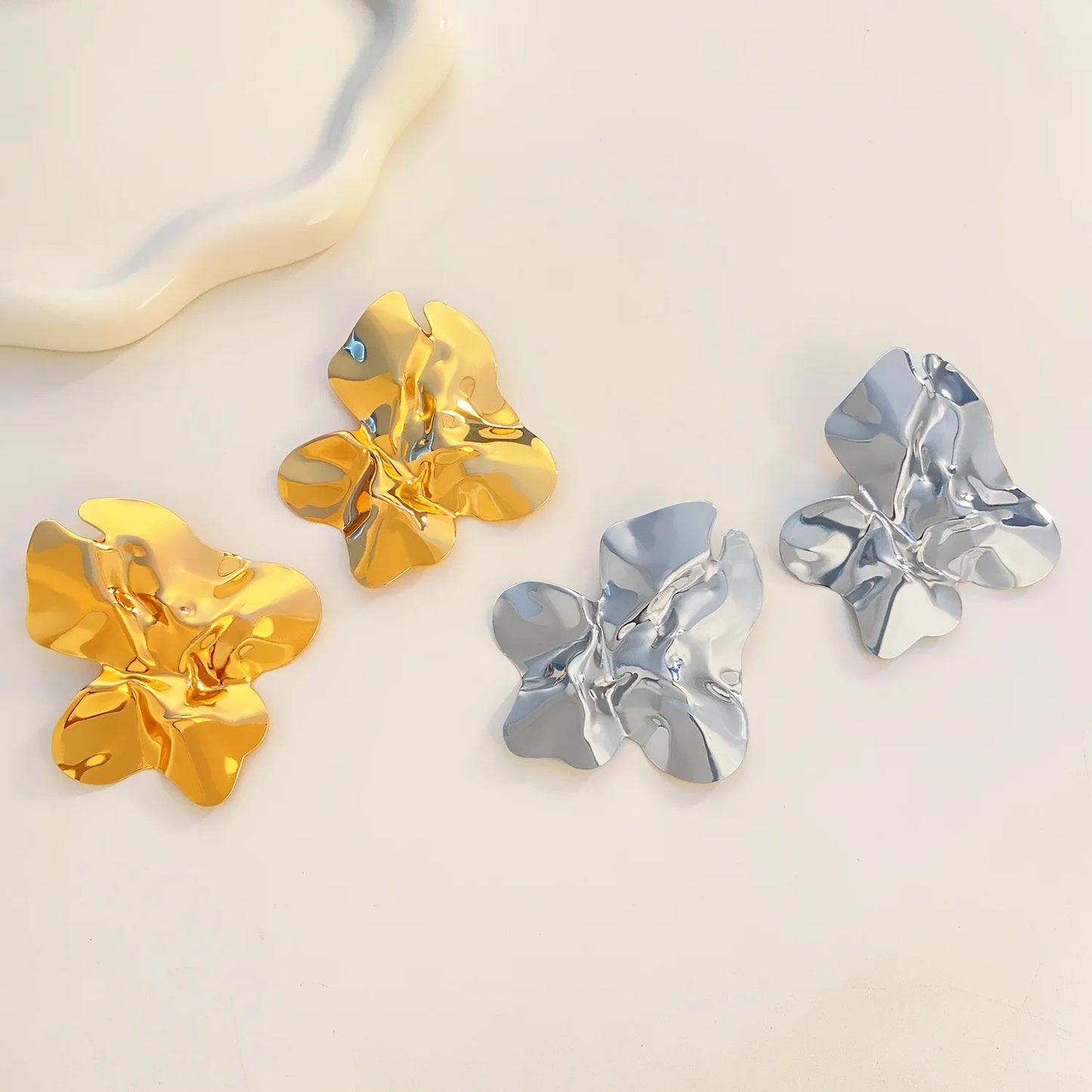 Large Statement Flower Metal Irregular Stud Earrings