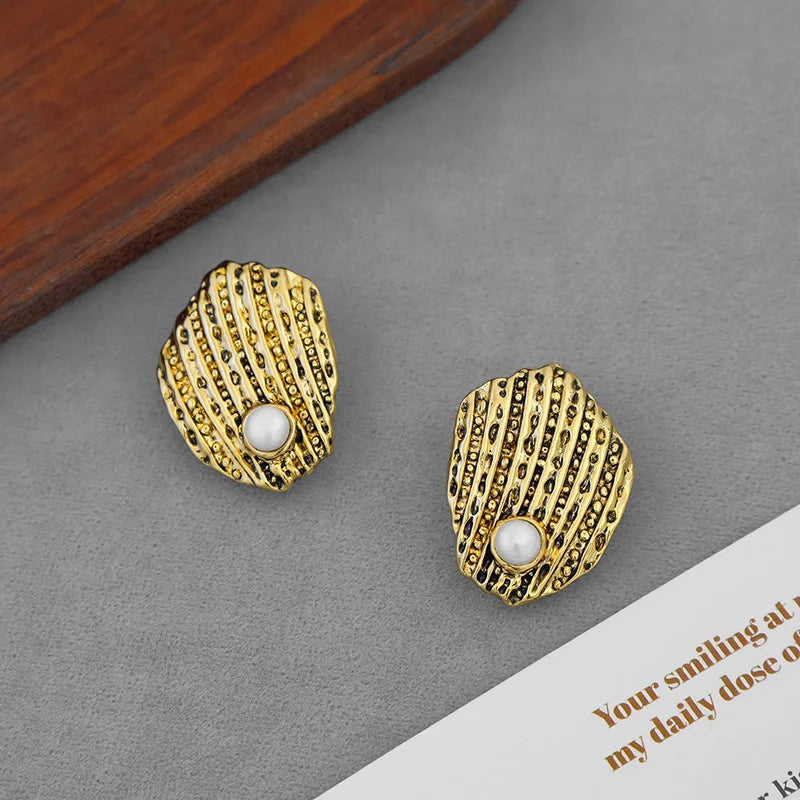 Pearl Shell Statement Stud Earrings