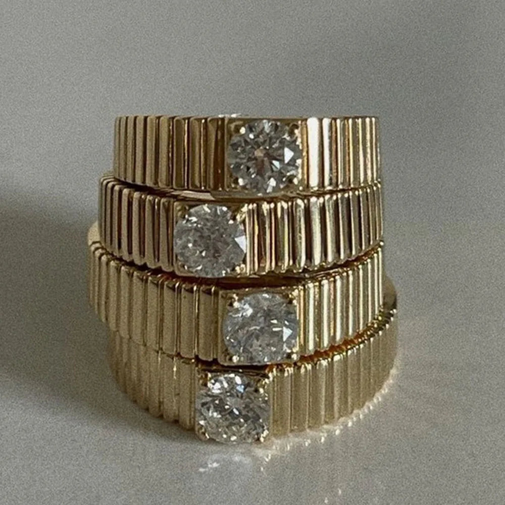 18K Gold Plated Crystal Striped Rings