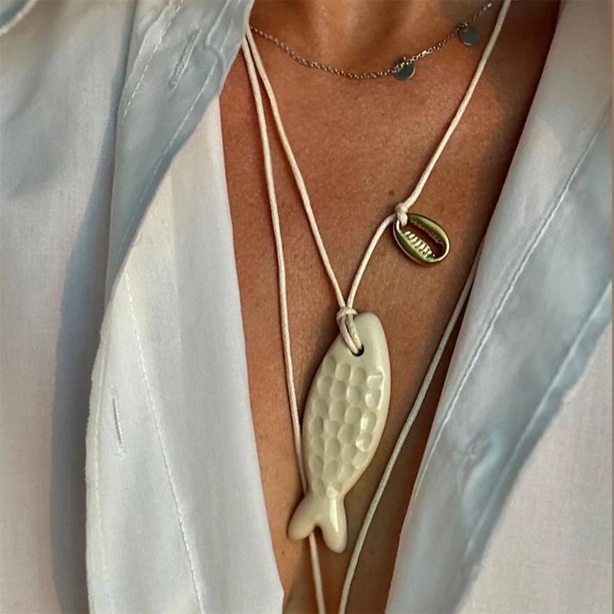 Fishbone Sardine Cord Necklace