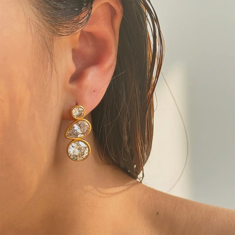 Round Water drop Zircon Stone Earrings