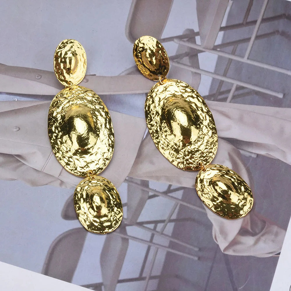 Textured Oval Shape Metal Dangle Earrings