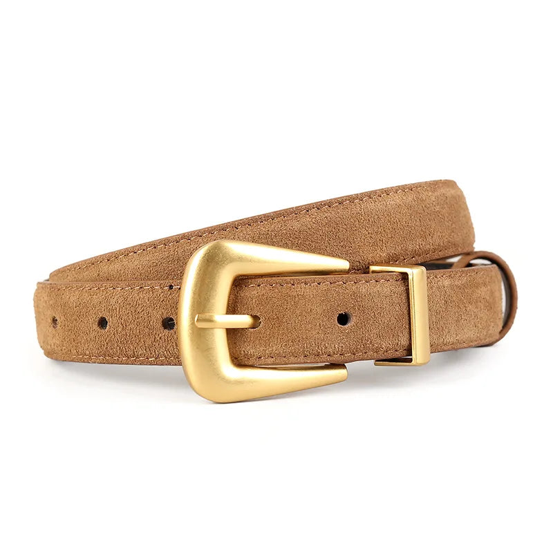 Chunky Buckle Suede Genuine Leather Belt