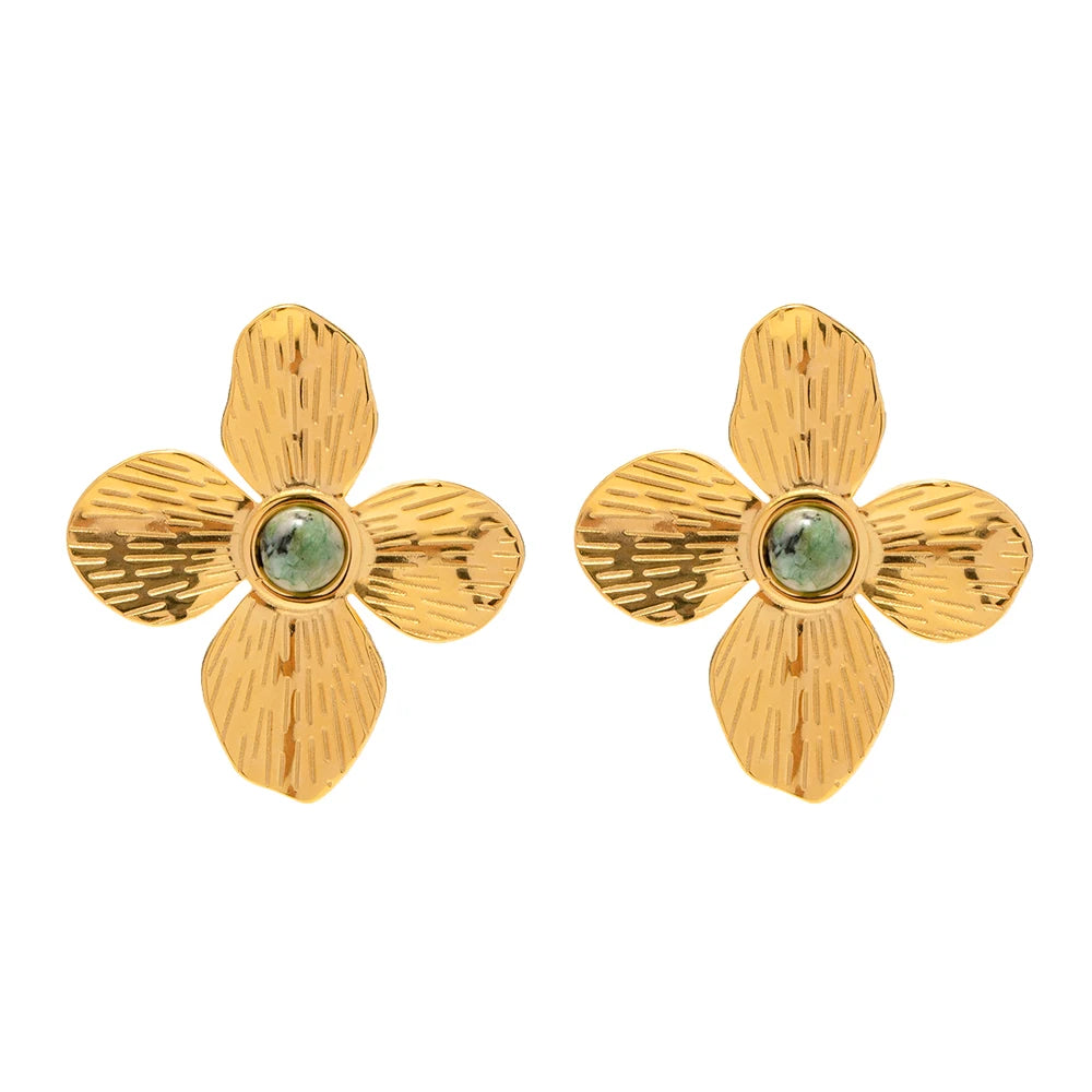 18k Gold Plated Stainless Steel Flower Metal Earrings