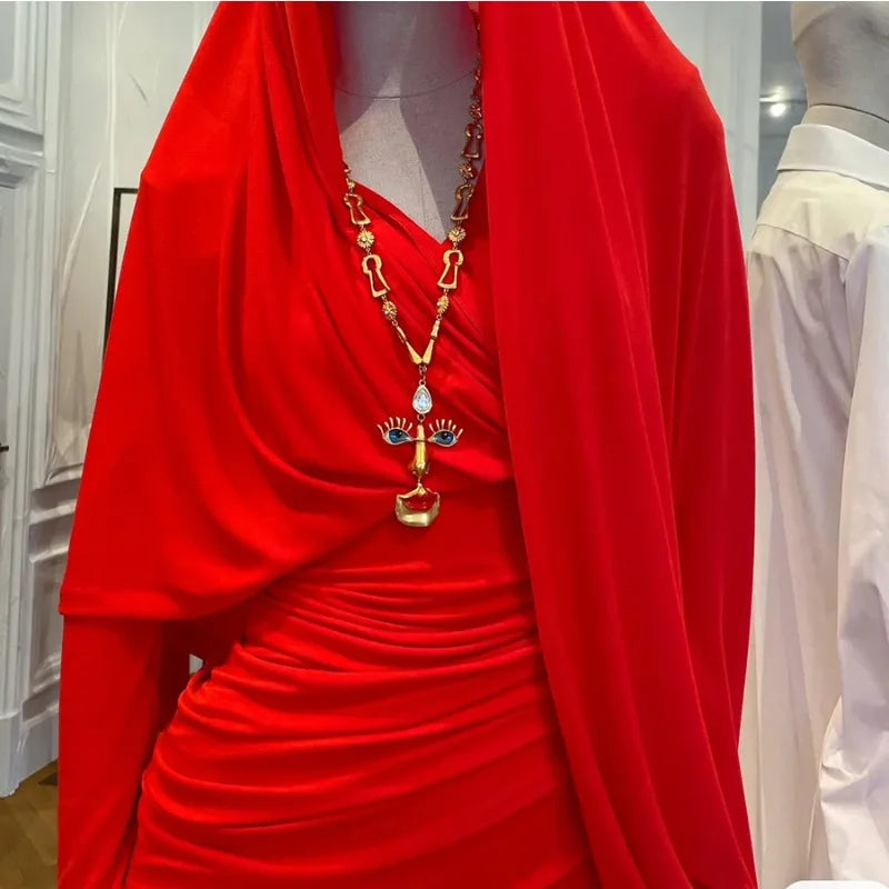 Surrealist Baroque Retro Red Lips Nose Eyes Pendant Necklace & Earrings