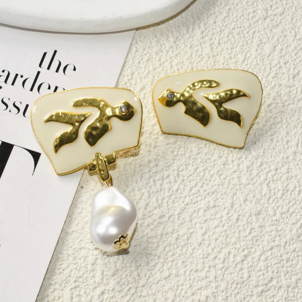 Baroque Enameled Dangle Pearl Earrings