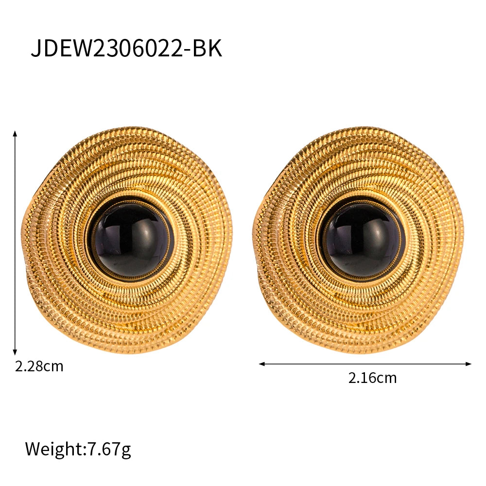 Black Stone Gold Plated Earrings