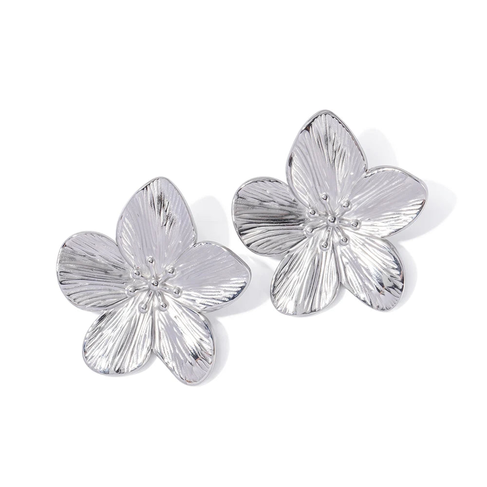 18k Gold Plated Stainless Steel Flower Metal Earrings