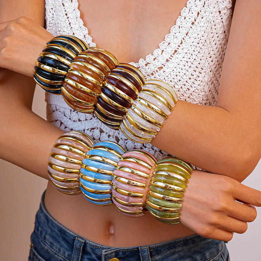 Statement Resin Beaded Elastic Wide Bangles
