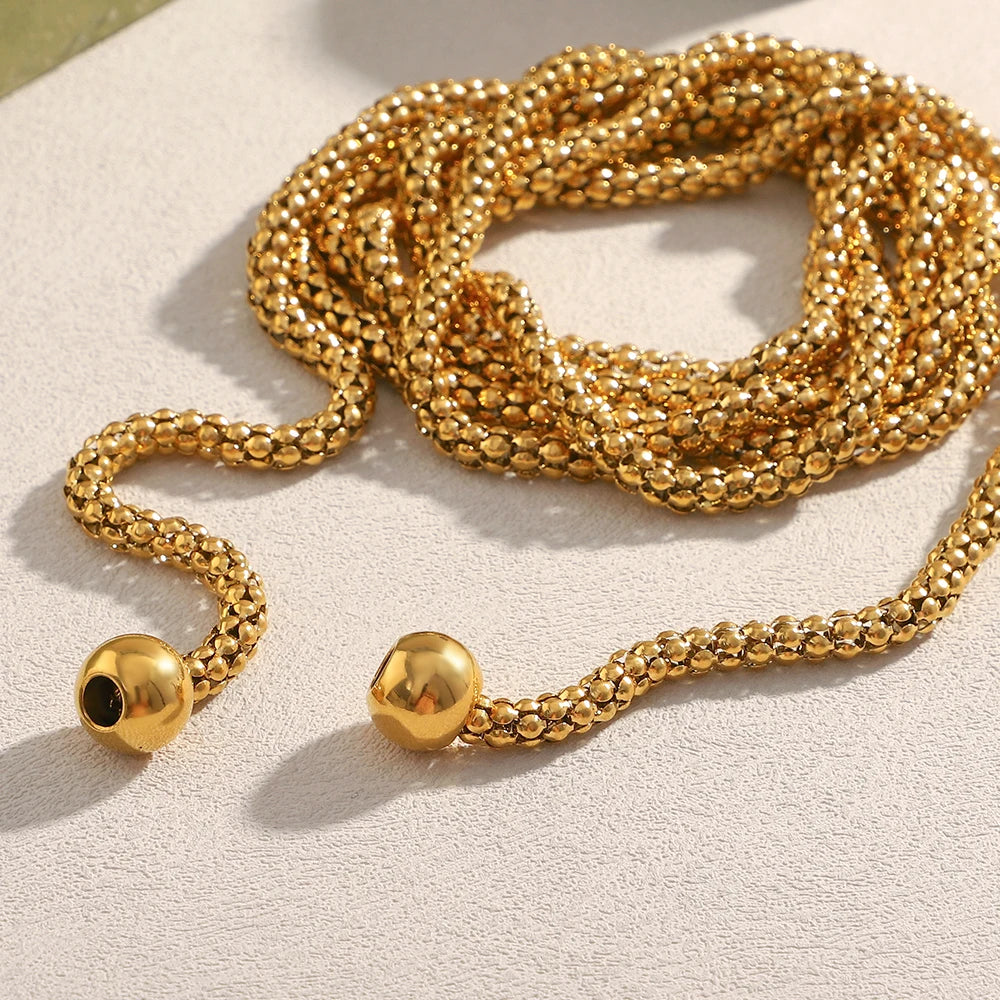 18K Gold Plated Stainless Steel Cord Lace Up Necklace