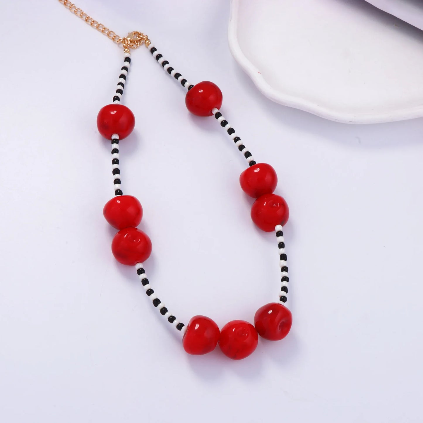 Red Cherry Beads Short Choker Necklace