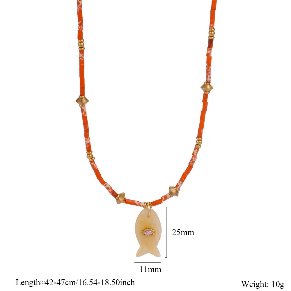 Natural Stone Beaded Fish Necklaces