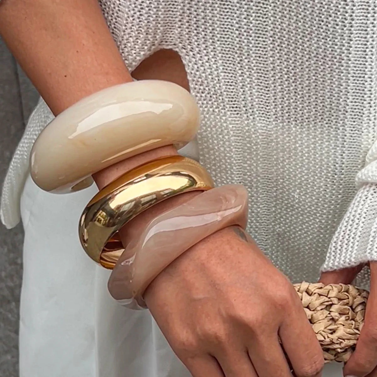 Statement Thick Resin Acrylic & Metal Bangles Bracelets