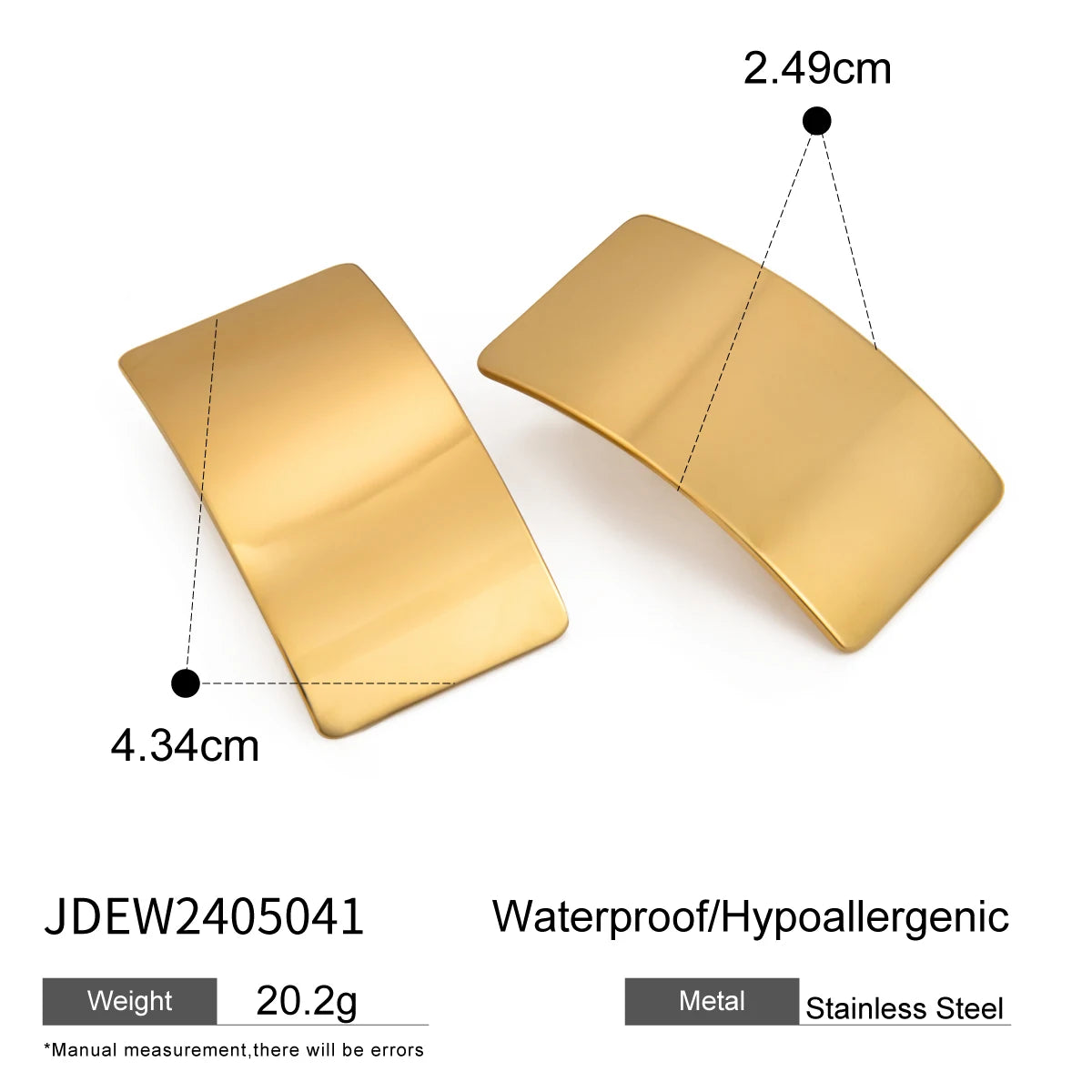18K Gold Plated Rectangular Stud Earrings
