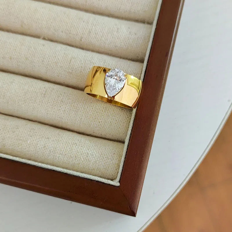Waterdrop Zircon Stone Rings stainless steel