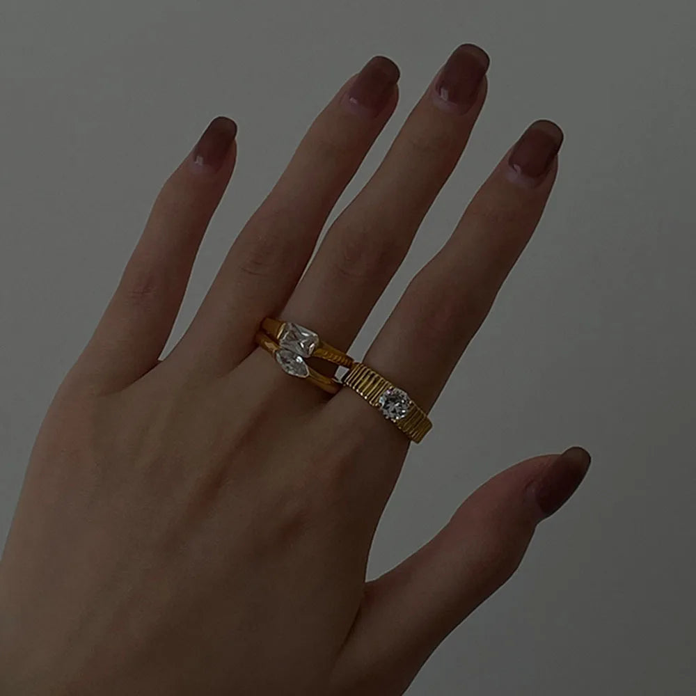18K Gold Plated Crystal Striped Rings