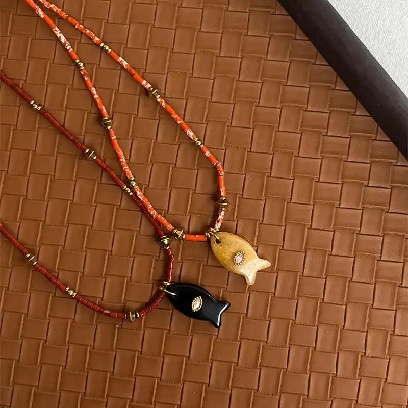Natural Stone Beaded Fish Necklaces