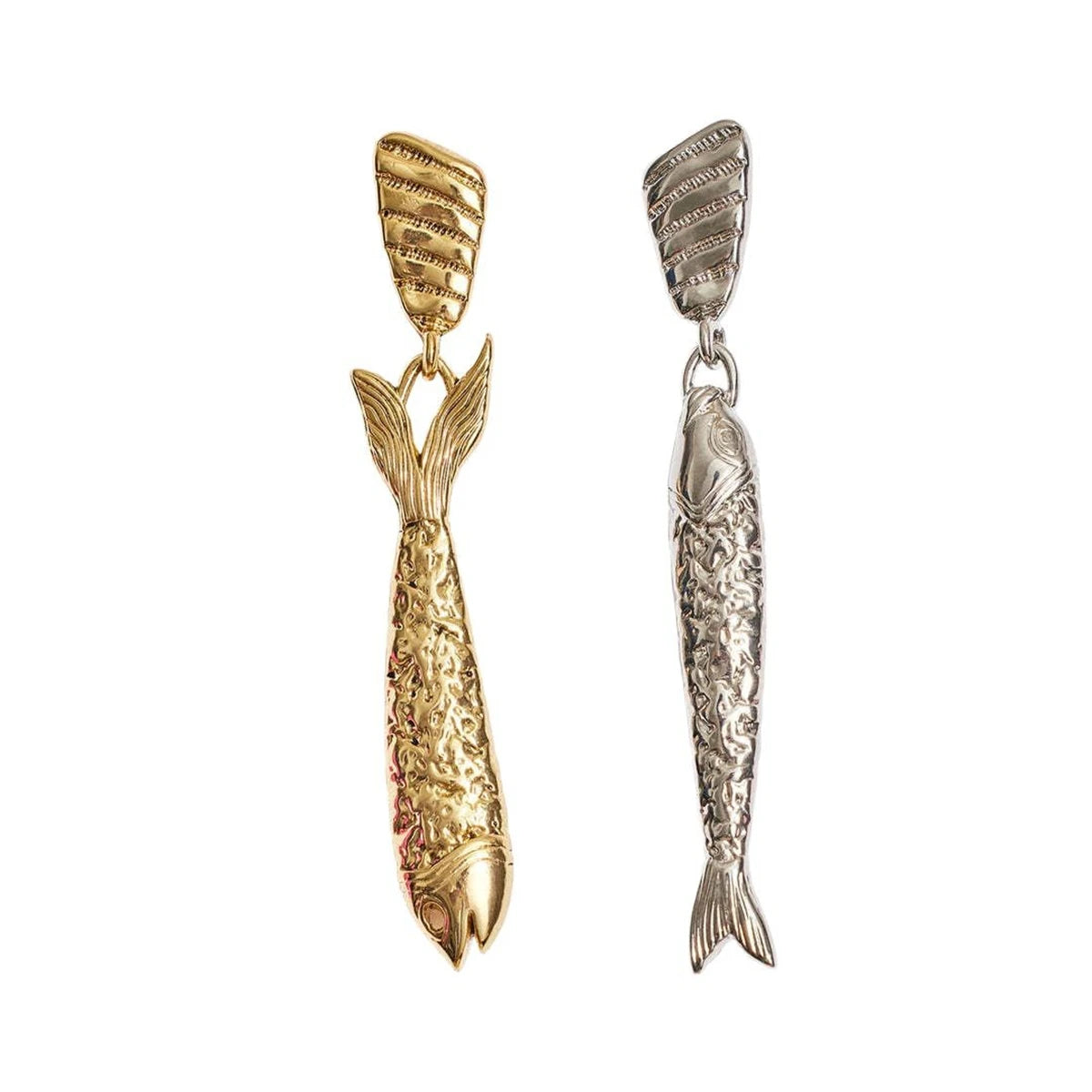 Gold Plated Statement Sardine Fish Earrings