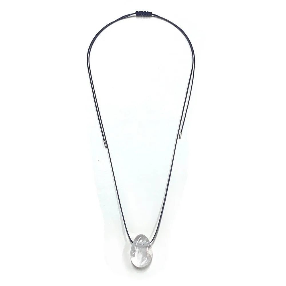 Minimalist Stone Pendant Necklace Adjustable Black Rope