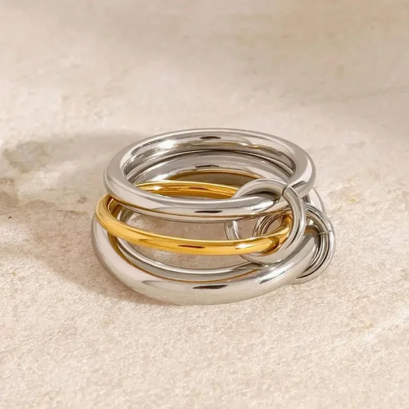 Gold Plated Statement Interlocking Ring Stackable