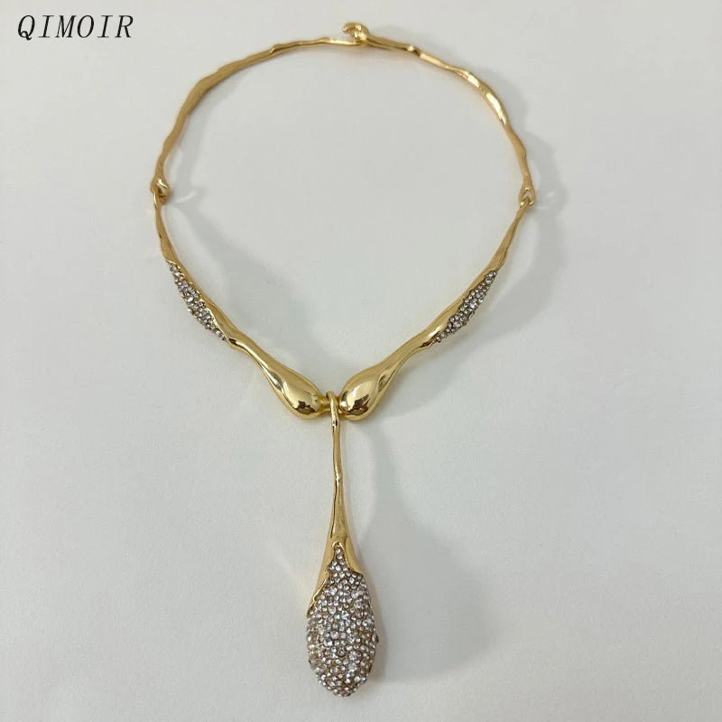 Irregular Metal Bar Pendant Rhinestone Droplet Necklace