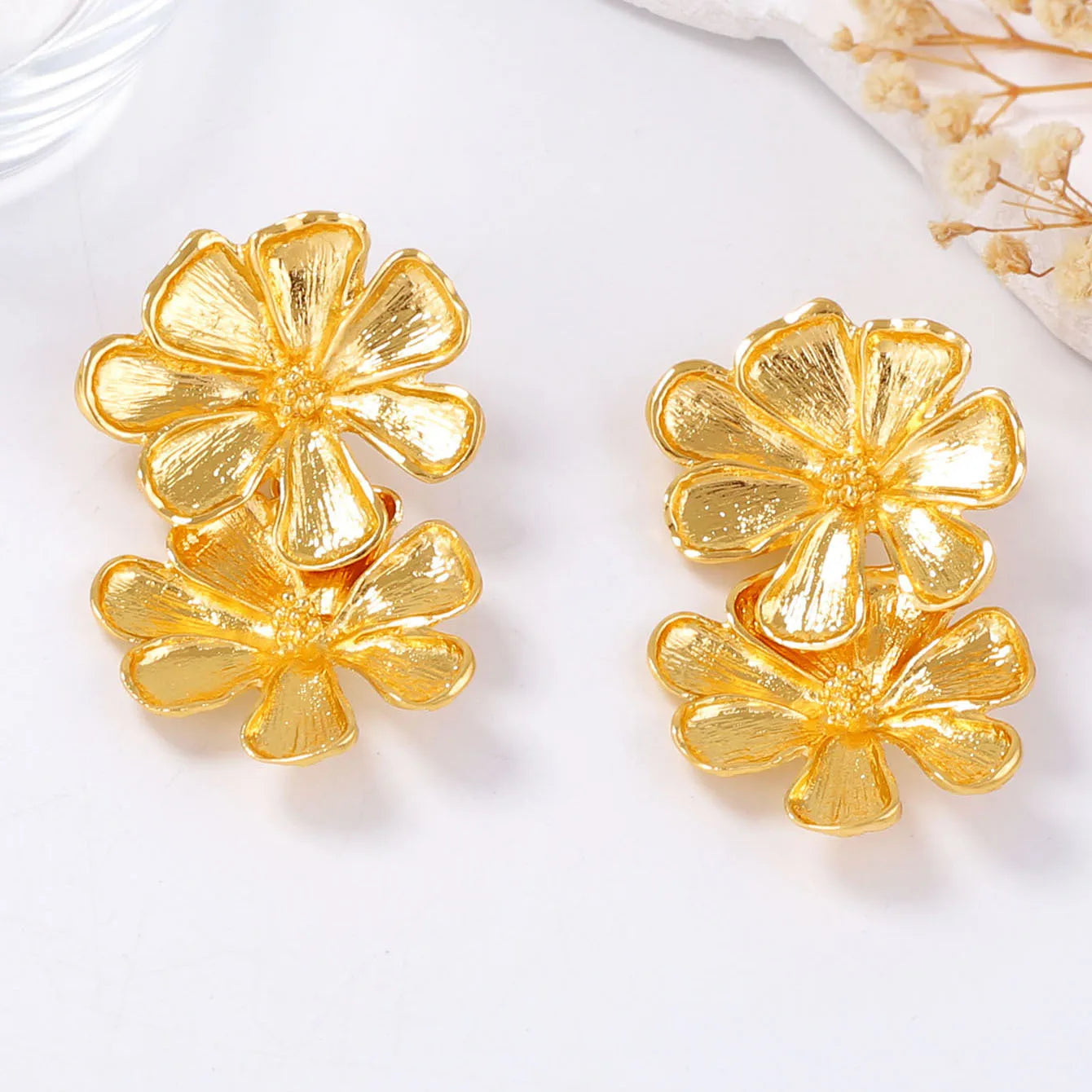 Statement Double Layer Flower Dangle Earrings