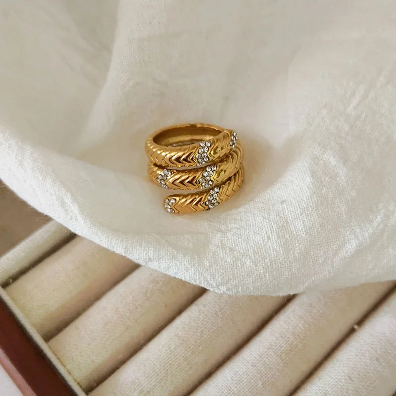 18K Gold Plated Rhinestone Snake Rings
