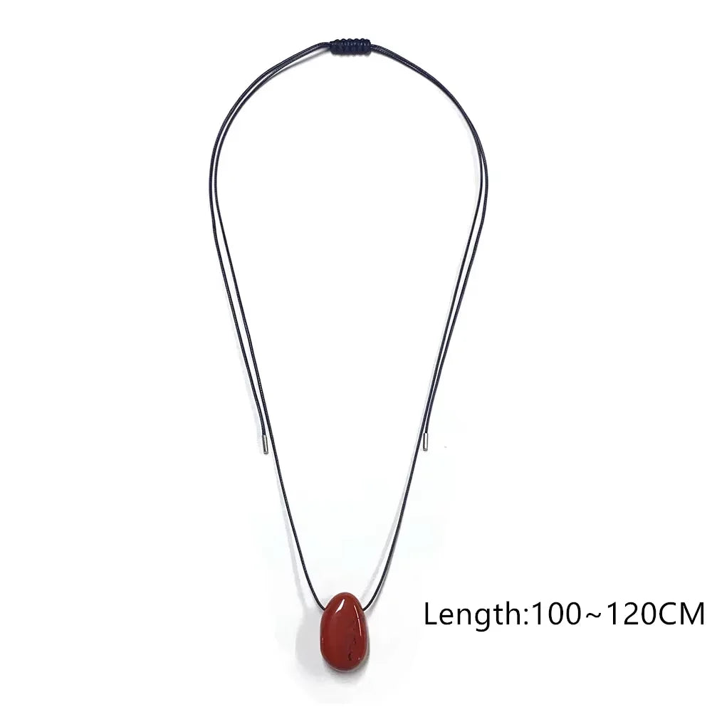 Minimalist Stone Pendant Necklace Adjustable Black Rope