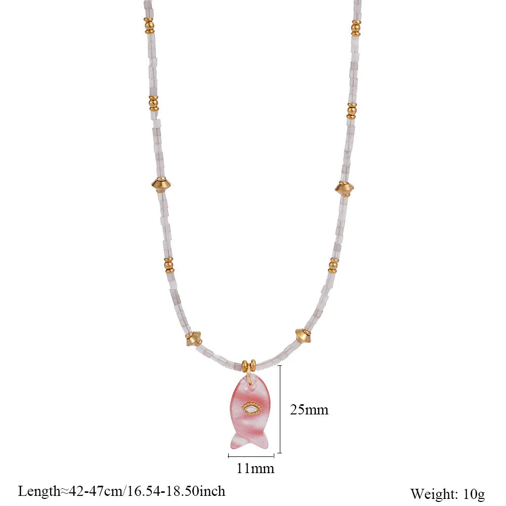 Natural Stone Beaded Fish Necklaces