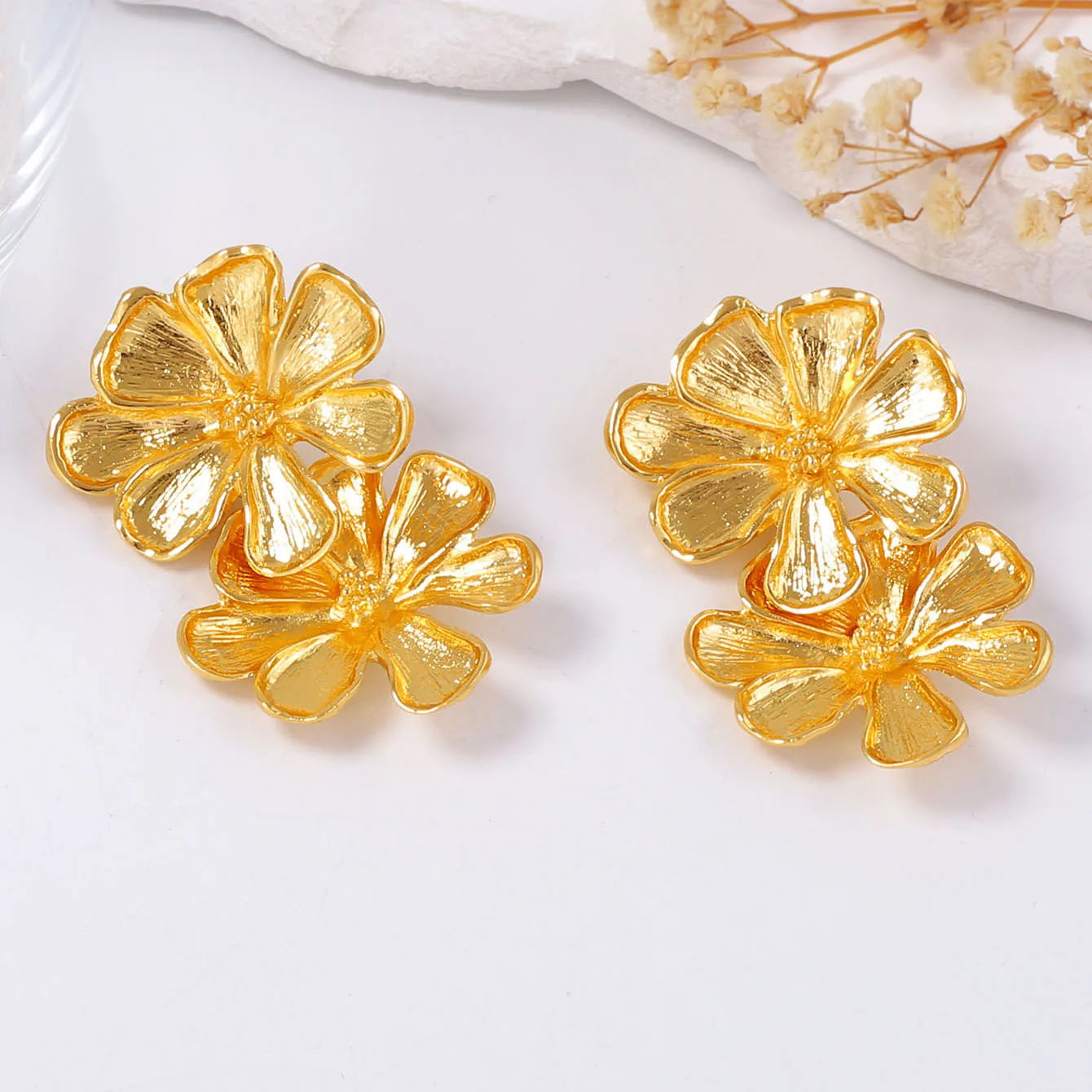 Statement Double Layer Flower Dangle Earrings