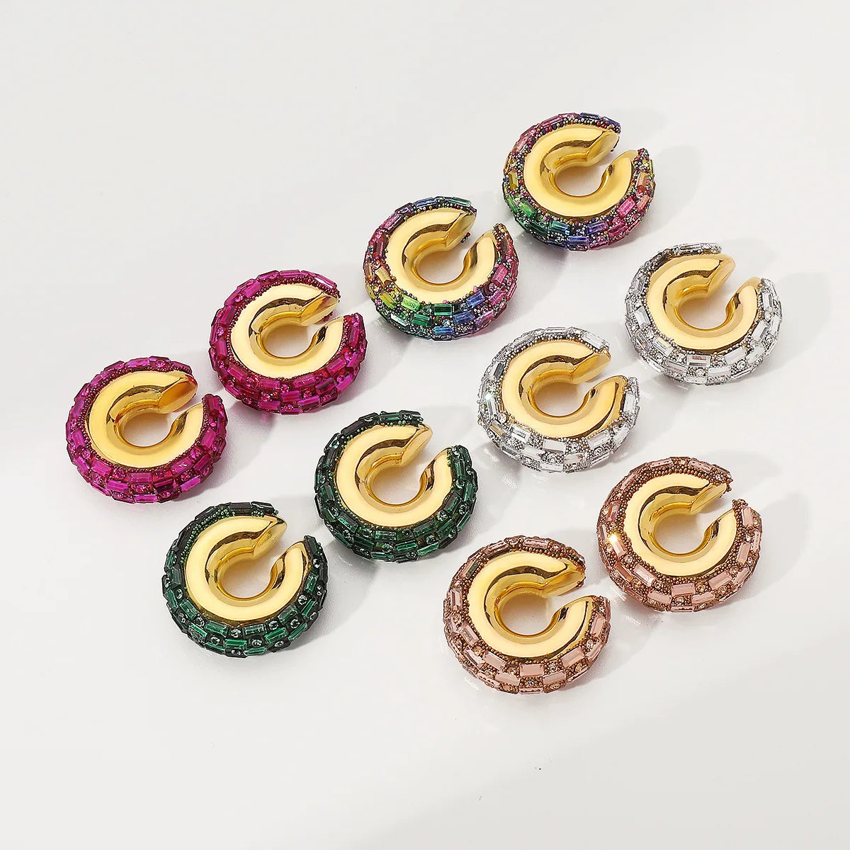 Colorful Zircon Crystal Rhinestone Ear Cuff Clips Earrings
