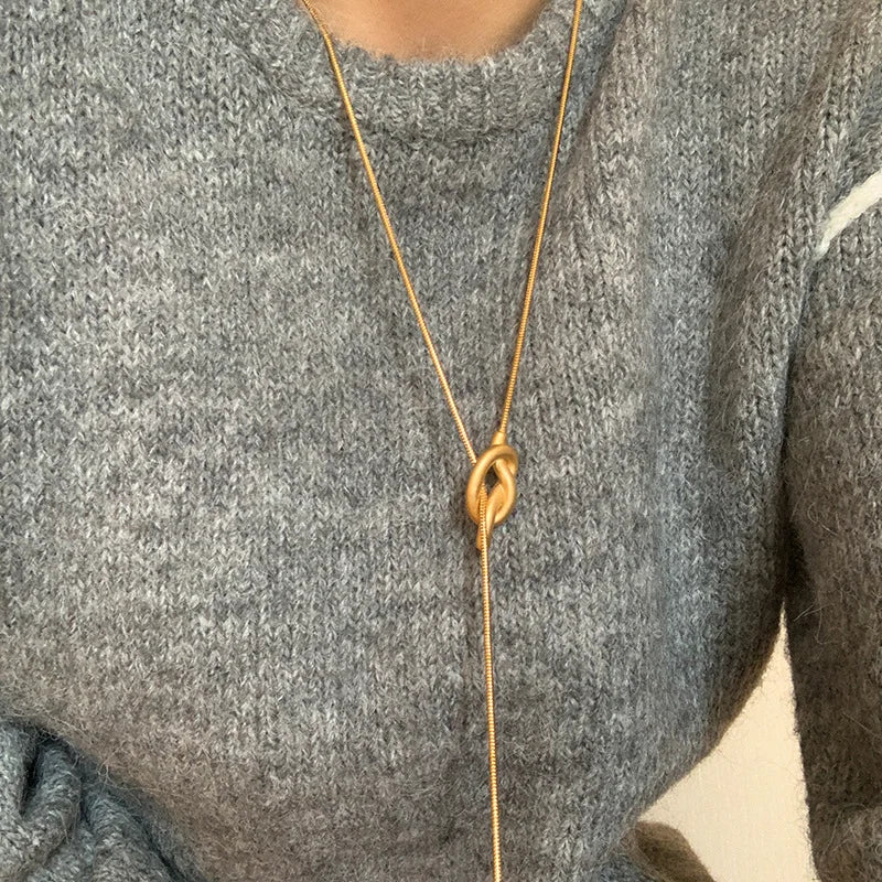 Metal Knot Pendant Long Necklace