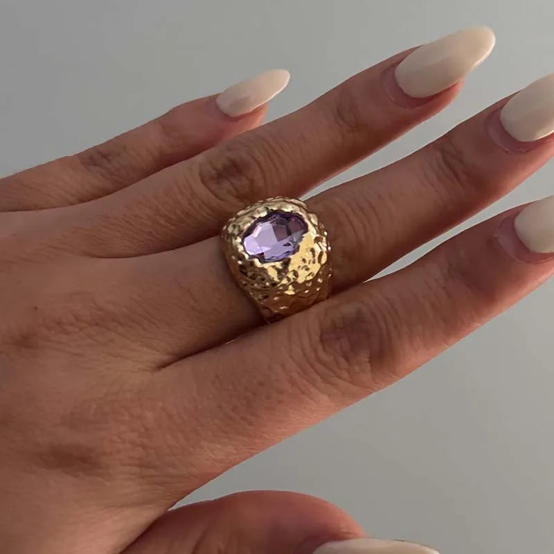 Gold Plated Colorful Zircon Open Rings