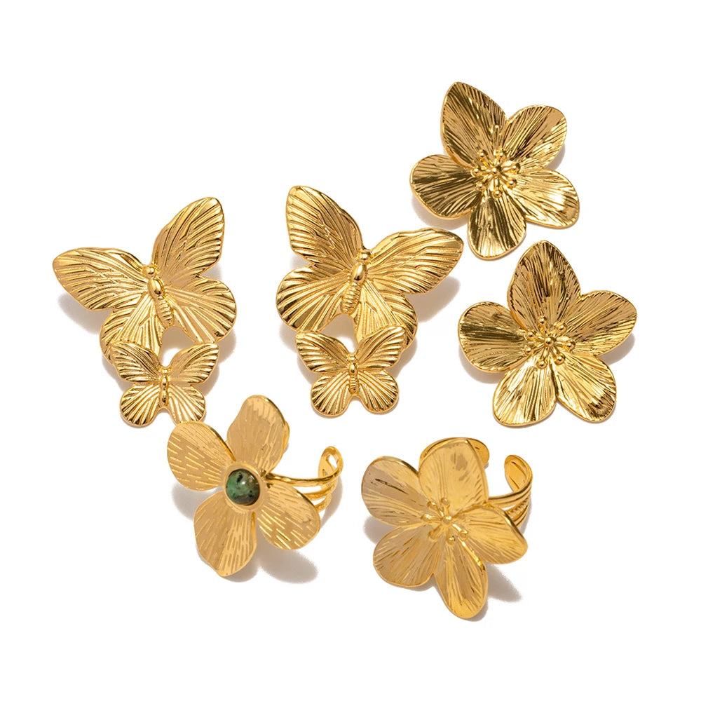18k Gold Plated Stainless Steel Flower Metal Earrings