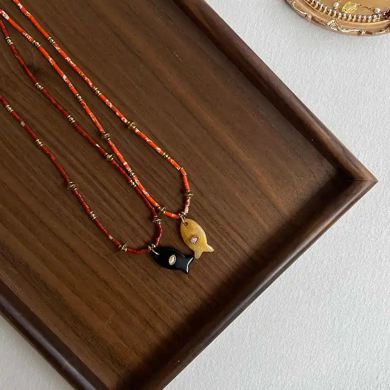 Natural Stone Beaded Fish Necklaces