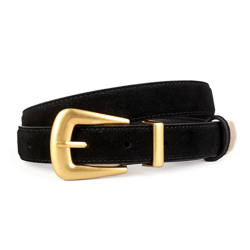 Chunky Buckle Suede Genuine Leather Belt