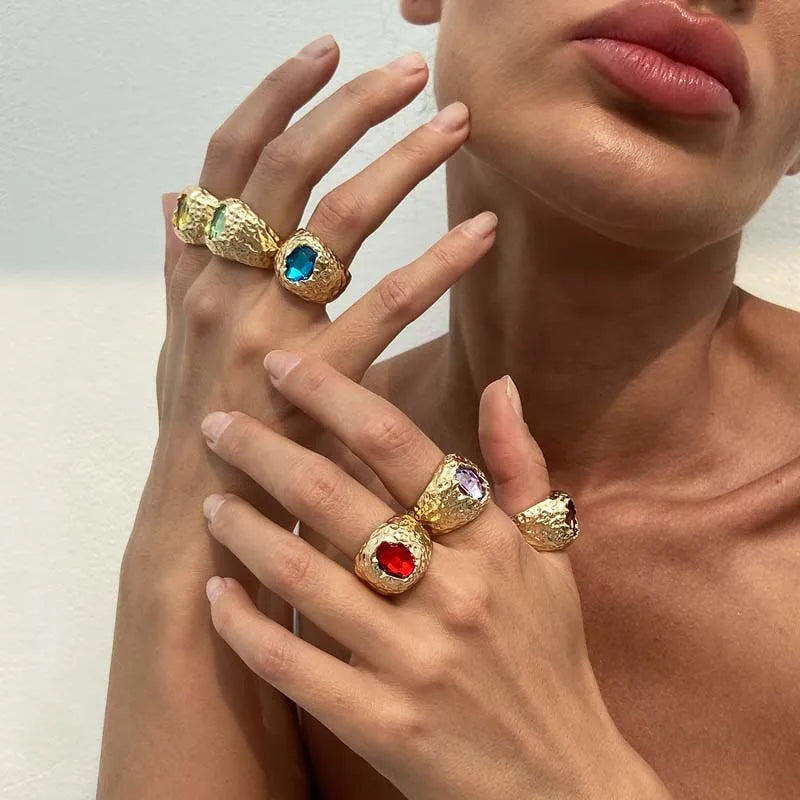 Gold Plated Colorful Zircon Open Rings