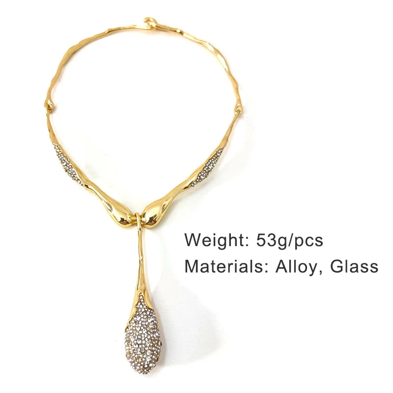 Irregular Metal Bar Pendant Rhinestone Droplet Necklace