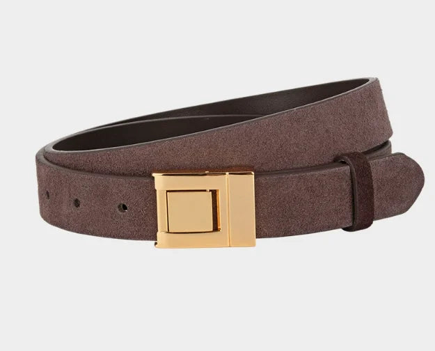 Gold Square Buckle Suede Genuine Leather Belt