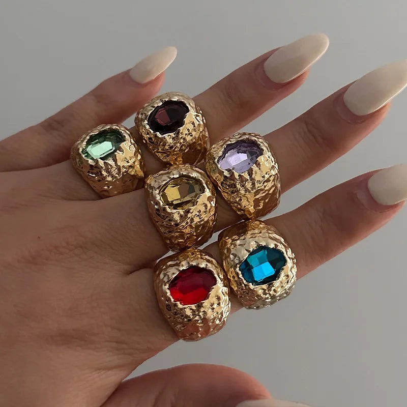 Gold Plated Colorful Zircon Open Rings