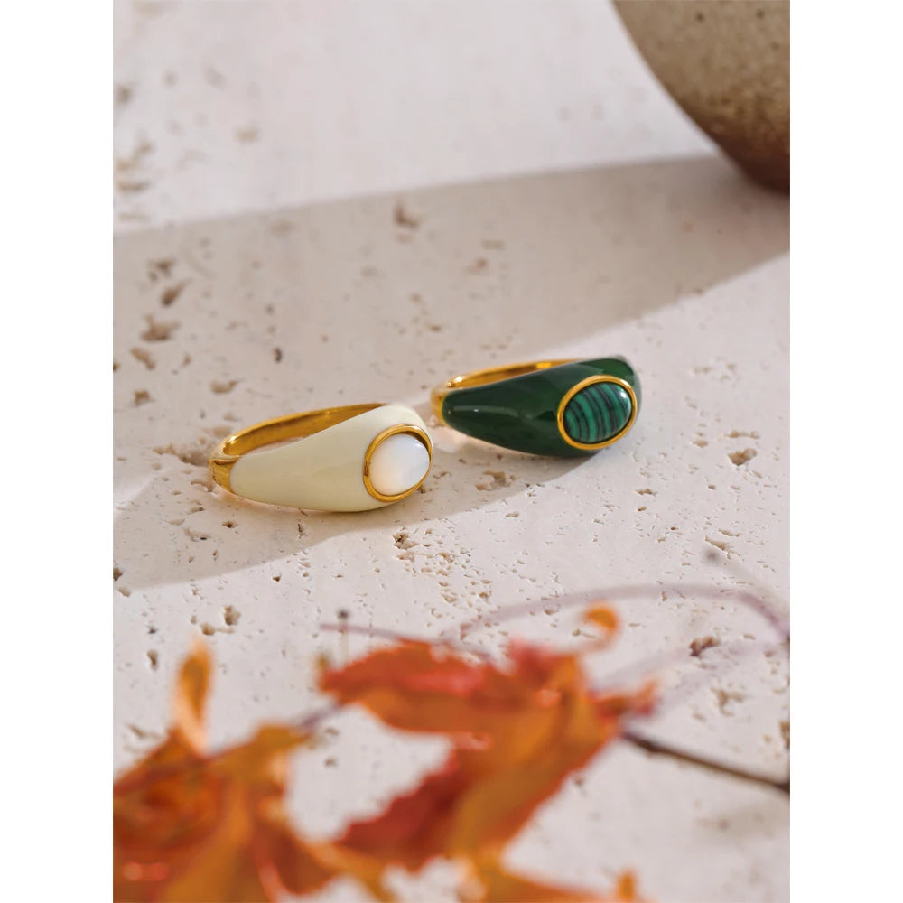 Enamel Natural Malachite Rings