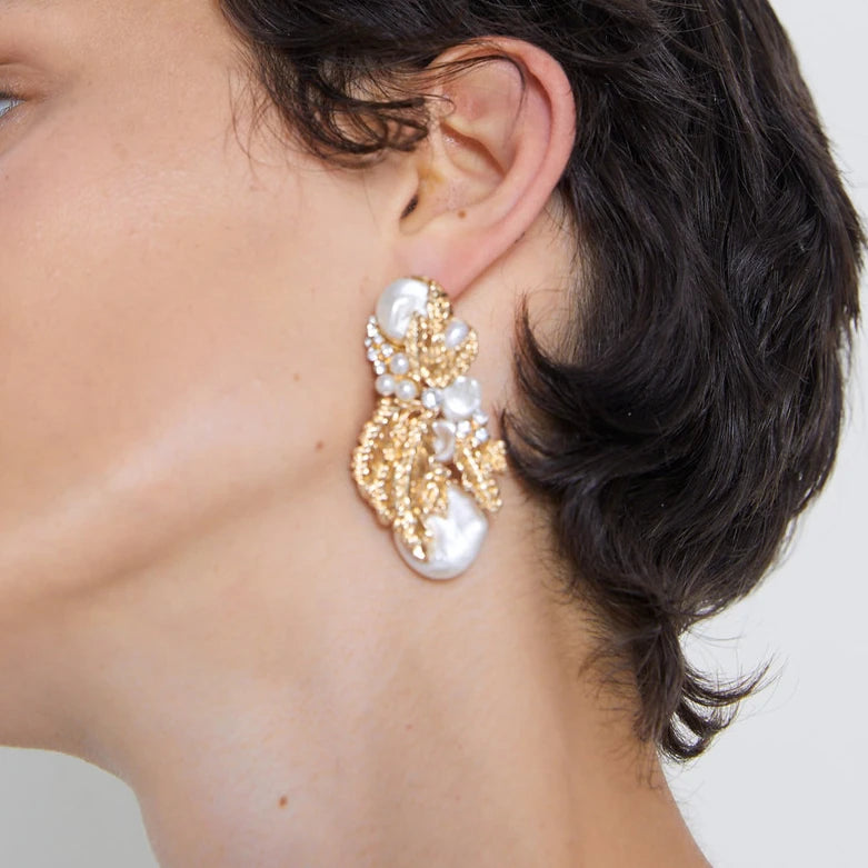 Baroque Leaf Pearl Earrings
