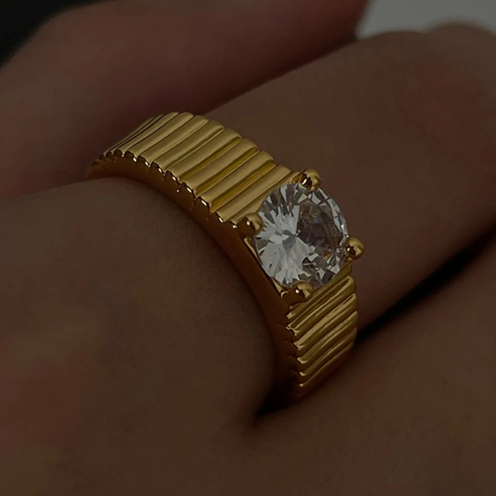 18K Gold Plated Crystal Striped Rings