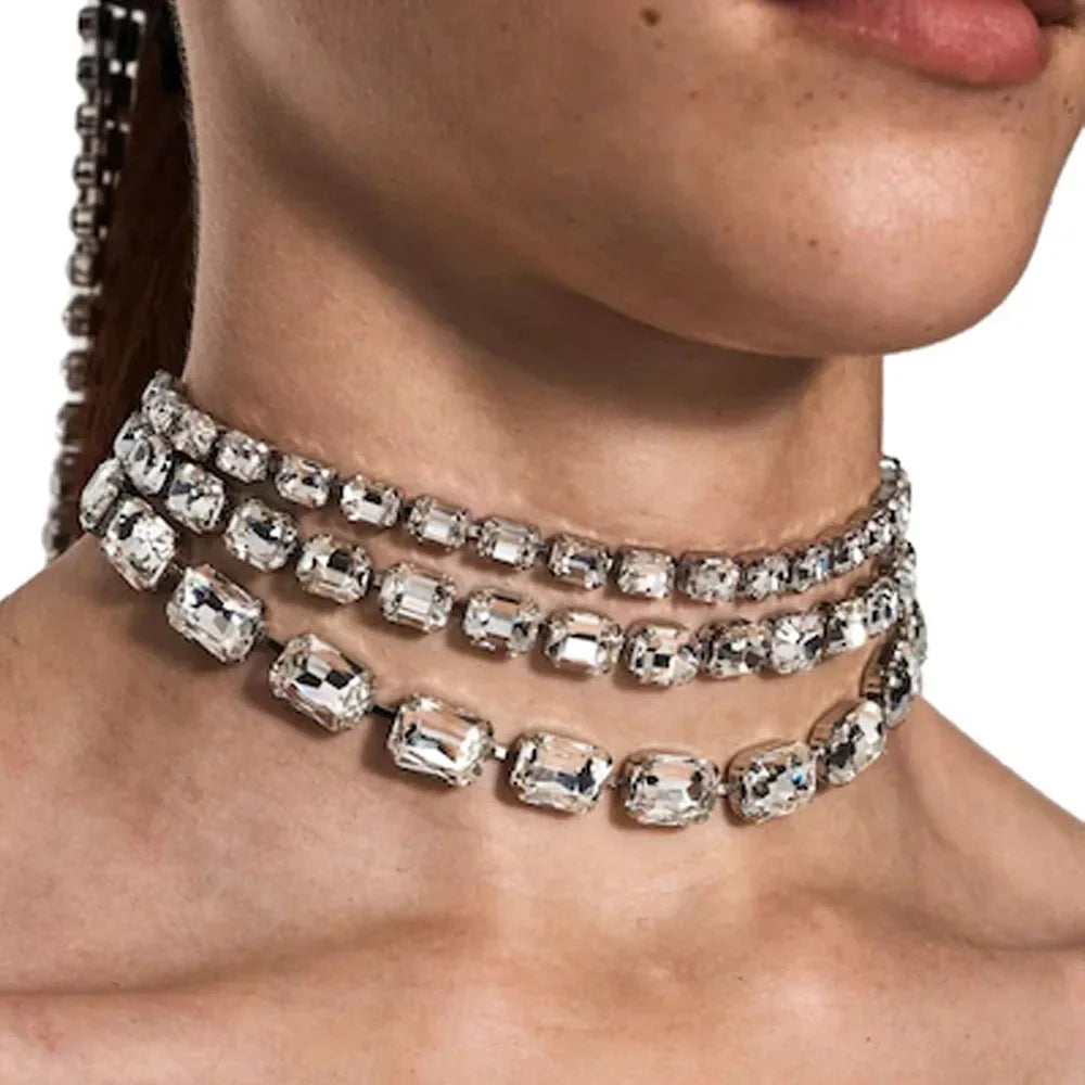 Triple Rhinestone Choker Necklace
