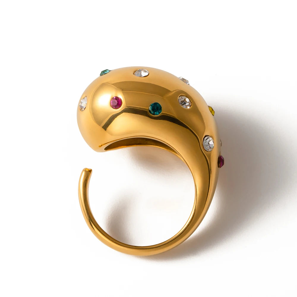 18K Gold Plated Chunky Studded Ring