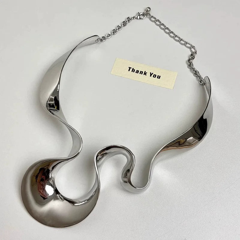 Waves Shape Metal Choker Necklace