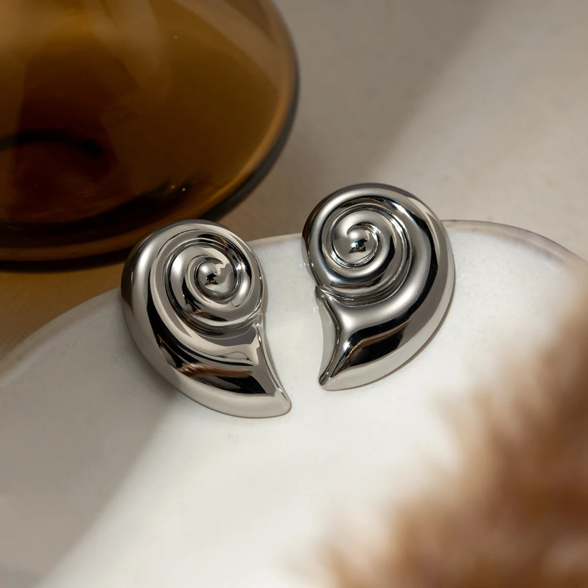 18K Gold Plated Stainless Steel Conch Spiral Shape Earrings