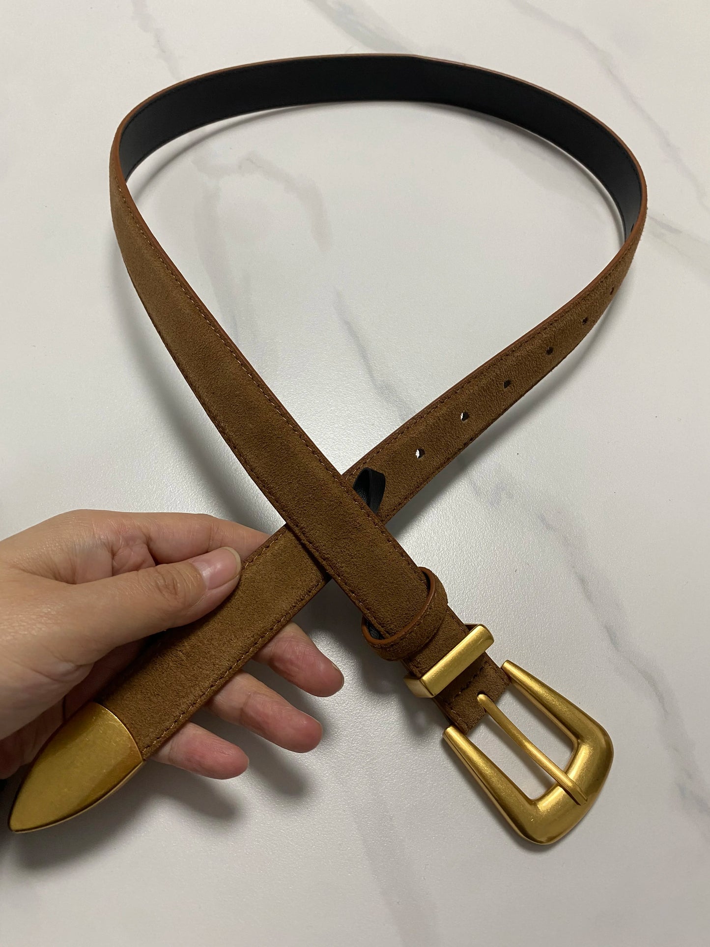 Chunky Buckle Suede Genuine Leather Belt