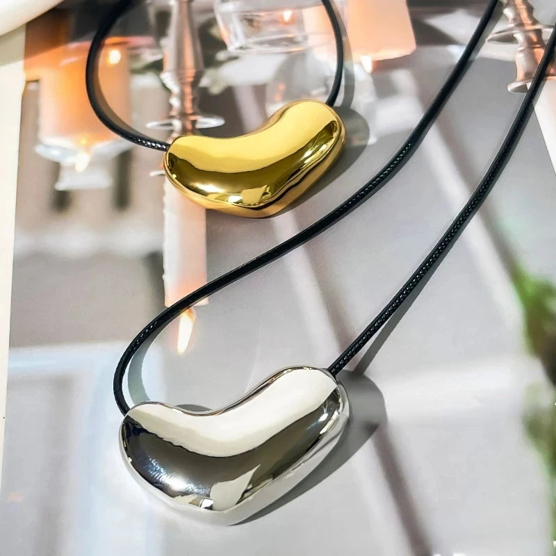 Black Cord Irregular Metal Pendant Necklace